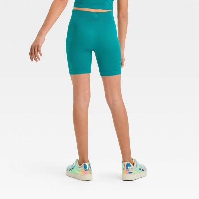 Girls' Seamless Bike Shorts - All In Motion Turquoise Green S