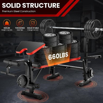 KRISRATE 6 in 1 Weight Bench Set with Squat Rack Adjustable Workout Bench with Leg Developer Preacher Curl Rack Fitness Strength Training for Home Gym (LOCAL PICKUP ONLY)