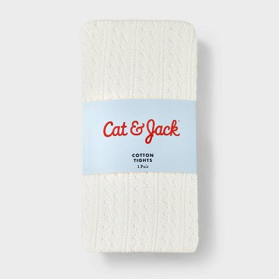 Girls' Pointelle Cotton Tights - Cat & Jack Cream M