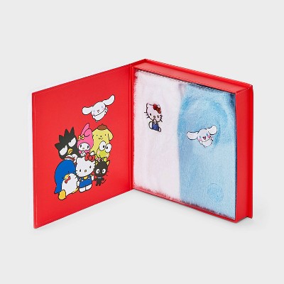 Women's Hello Kitty Furry Face Box of Cozy Embroidered Crew Socks - White/Blue 4-10