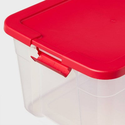 66qt Latching Clear Storage Box - Clear Base Rocket Red Lid and Latch - Brightroom: Stackable Plastic Utility Tubs