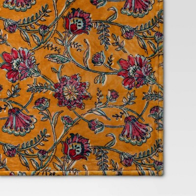 Oversized Printed Floral Primalush Throw Blanket Gold - Threshold