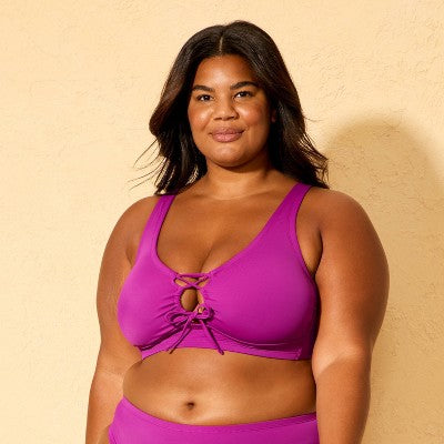 Women's Tie-Front Longline Bikini Top - Shade & Shore Purple 2X