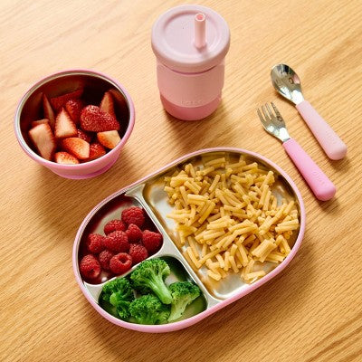 Lalo 9.84" Stainless Steel Suction Baby Plate - Bubble Gum