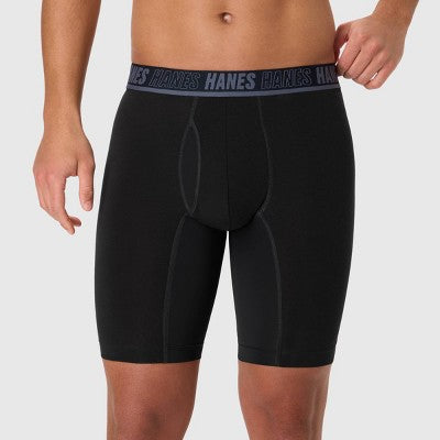 Hanes Men's Anti-Chafe Long Leg Boxer Briefs 3pk - Black/Gray/Blue M