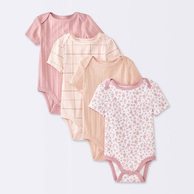 Baby Girls' 4pk Floral Bodysuits - Cloud Island Peach/Pink 6-9M