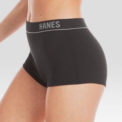 Hanes Originals Women's 3pk Ribbed Boy Shorts - Black/Beige XL