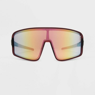Women's Rubberized Plastic Shield Sunglasses - All In Motion Burgundy