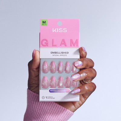 KISS Nails GLAM Embellished Press-On Fake Nails - Medium Almond - Crystal Pop - 35ct