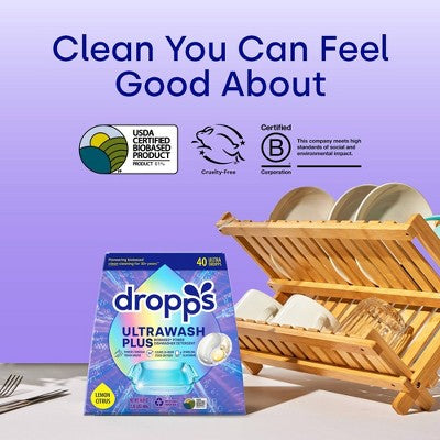 Dropps Dish UltraWash Plus Biobased Detergent Pods - Lemon Citrus - 40ct
