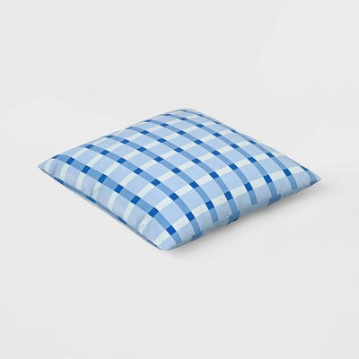 17"x17" Plaid Reversible Square Outdoor Pillow Blue - Room Essentials