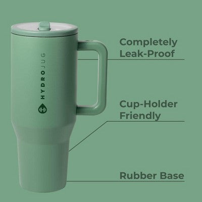 HydroJug Traveler - Water Bottle with Handle & Flip Straw - Leak Resistant Tumbler, Insulated, Stainless Steel & Rubber Base - 40 oz, Sage