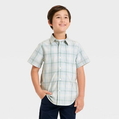 Boys' Short Sleeve Plaid Poplin Button-Down Shirt  XS