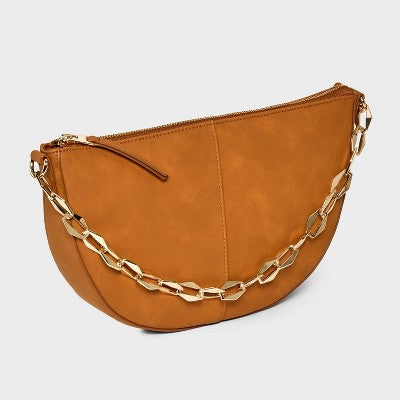 Slouched Half-Moon Shoulder Bag - Universal Thread Brown: Handbags, Vinyl, Metal Handle