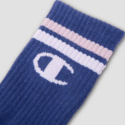 Champion Girls' 3pk Crew Socks - Blue L