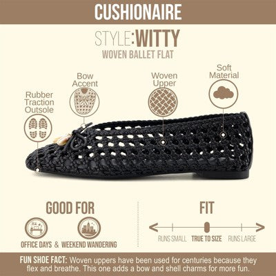 CUSHIONAIRE Witty Ballet Flats for Women, Black 9.5