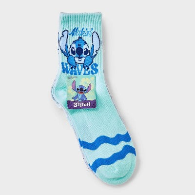 Women's Lilo & Stitch 3pk Mid Crew Socks - Mint/Heather Gray/White 4-10: Polyester, Spandex, Knit, Ribbed, Machine Washable