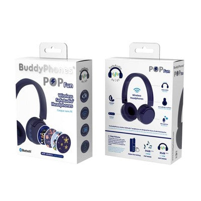 BuddyPhones POP Bluetooth Wireless Kids Headphones with Microphone - Blue