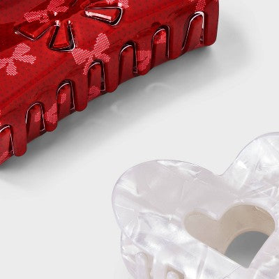 Girls' 2pk Heart and Bow Claw Clip Set - art class Red/Ivory