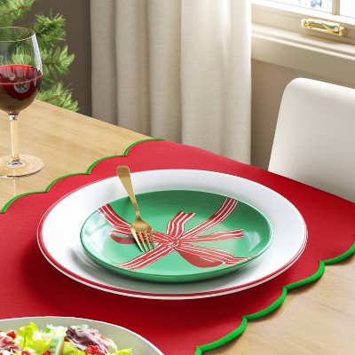 7" Stoneware Bow Salad Plate - Threshold: Round Green Holiday Tableware, Microwave & Dishwasher Safe