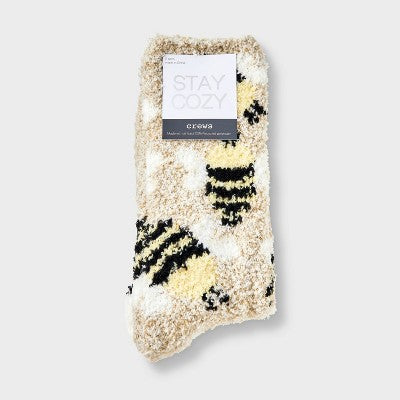 Women's Bees 2pk Cozy Crew Socks - Oatmeal Heather/Yellow 4-10