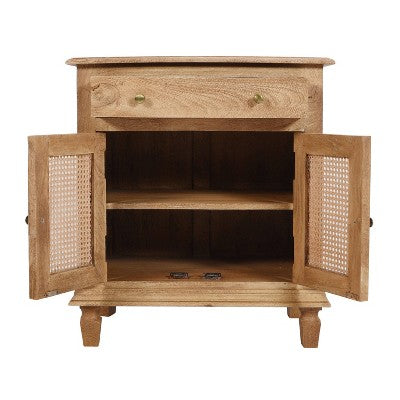 The Urban Port 30" Nightstand Table Rattan Cabinet Doors and Drawer Fronts Sandblasted Brown Mango Wood Brown (LOCAL PICKUP ONLY)