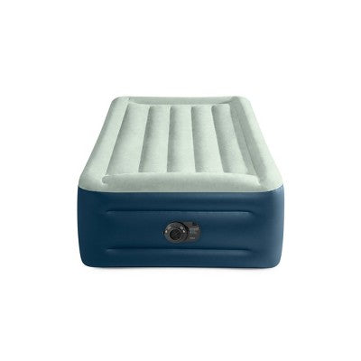 Intex Elevated 18" Pillow Rest Twin Air Mattress with Internal Pump - Off-White/Blue: Includes Storage Bag, Repair Patch, Electric Pump