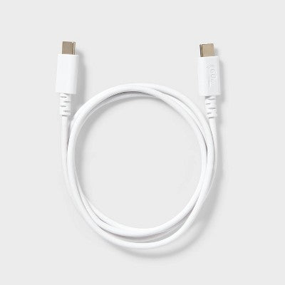 3' USB-C to USB-C Charging Cable - dealworthy White: Male-To-Male Connection