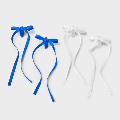 Girls' 4pk Long Tail Satin Bow Claw Clip Set - art class Blue/White