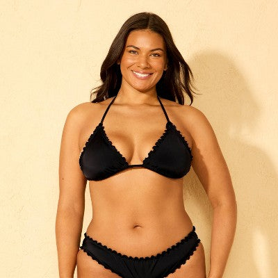 Women's Ruffle Triangle Bikini Top - Shade & Shore Black XL