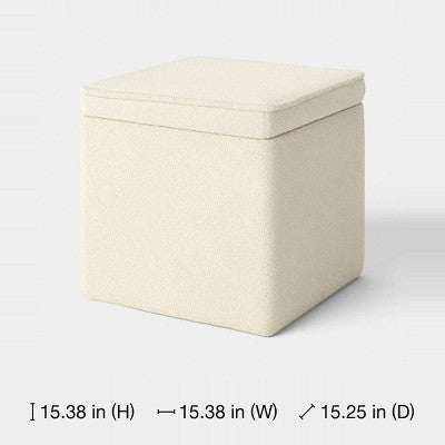 15" Single Square Small Storage Ottoman Cream Faux Shearling - Room Essentials
