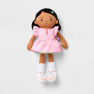 15" Soft Toddler Black Hair Doll - Gigglescape: Straight Polyester Character Baby Doll
