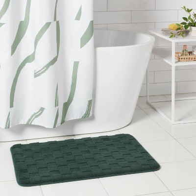 20"x30" Everyday Checked Cushion Bath Rug Dark Green - Room Essentials