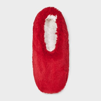 Women's Faux Fur Cozy Pull-On Slipper Socks with Grippers - Auden Red S/M