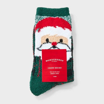 Women's Santa Plaid Christmas Cozy Crew Socks - Wondershop Green/Black 4-10
