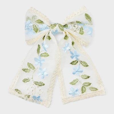 Floral Lace Bow Hair Barrette - A New Day Purple: Botanical Pattern, Recycled Polyester, Hair Styling