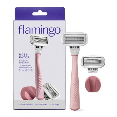 Flamingo 5-Blade Women's Razor - 1 Razor Handle + 2 Razor Blade Refills - Rose