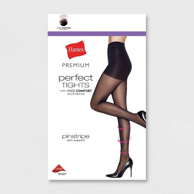 Hanes Premium Women's Pinstripe Perfect Tights - Black XL: High Waisted Sheer Hosiery, Wide Waistband, Control Top