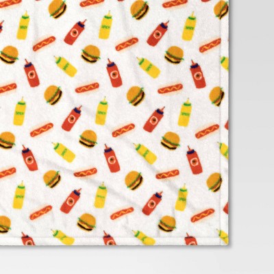 Printed Hot Dog Hamburger Plush Throw Blanket Tomato Red/Pearl - Room Essentials