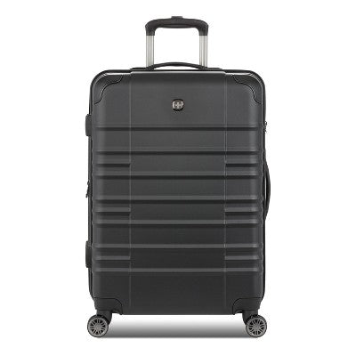SWISSGEAR Checklite Medium Checked Spinner Suitcase - Black: Polyester Structured Luggage