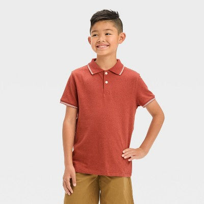 Boys' Short Sleeve Tipping Polo Shirt - Cat & Jack Dark Brown M
