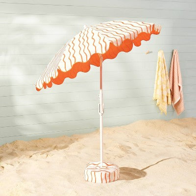 6' Round Striped Beach Umbrella Orange - Room Essentials (LOCAL PICKUP ONLY)