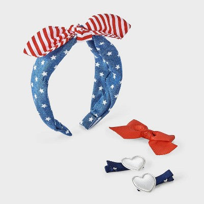 Toddler Girls' Americana 4pk Stars & Striped Headband Clip Set - Cat & Jack Red/White/Blue