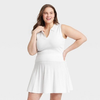 Women's Polo Collar Pullover Sweater Tank - A New Day White XXL