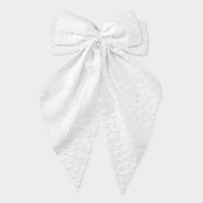Swiss Dot Bow Hair Barrette - A New Day White: Polka Dot Classic Pattern, Recycled Polyester
