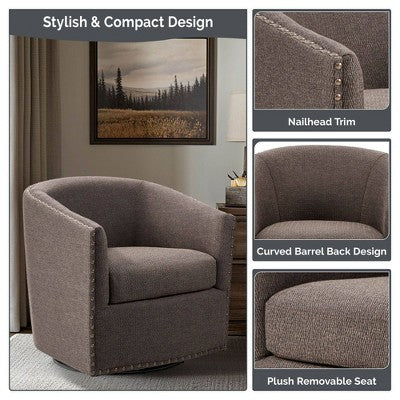 Madison Park Sheldon Swivel Chair Chocolate : Upholstered Accent, No Assembly, 300lb Capacity (LOCAL PICKUP ONLY)