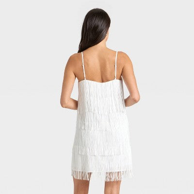 Women's Sleeveless Fringe Mini Dress - A New Day White XS