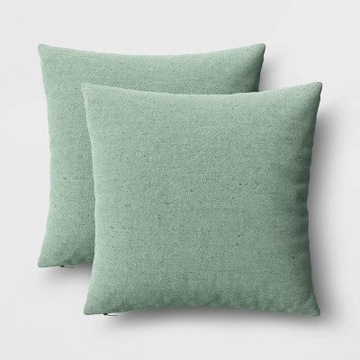 2pk Reversible Woven Cotton/Polyester Square Throw Pillow Covers Green - Room Essentials: Decorative Jacquard, Zippered, Indoor Use