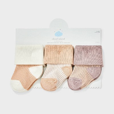 Baby 3pk Striped Ankle Socks - Cloud Island Tan 0-3M