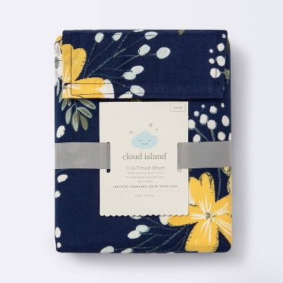Fitted Crib Sheet Meadow - Cloud Island - Navy Floral